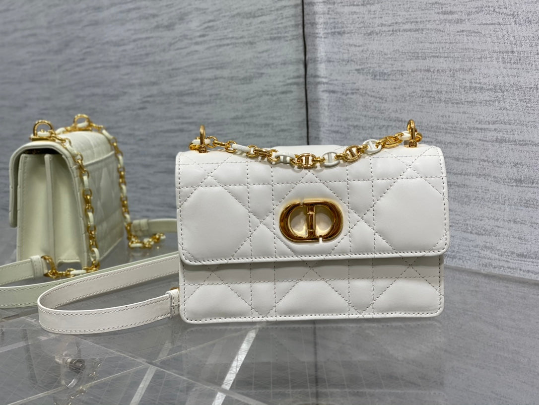 Dior Miss Caro White Macrocannage Lambskin Bag - 19 x 13 x 5.5 cm