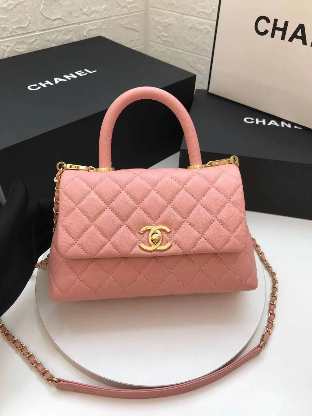 Chanel Coco Handle Gold Caviar Pink 24 cm