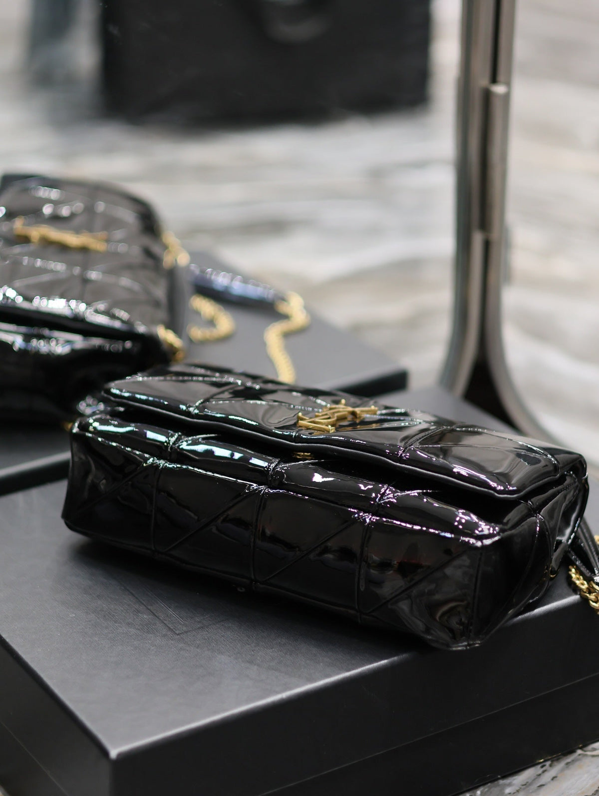 YSL Jaime Patent Black Bag - 25x15x7.5cm