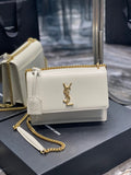 YSL Medium Sunset Bag 22 White Lambskin Gold Tone 22 x 16 x 8cm