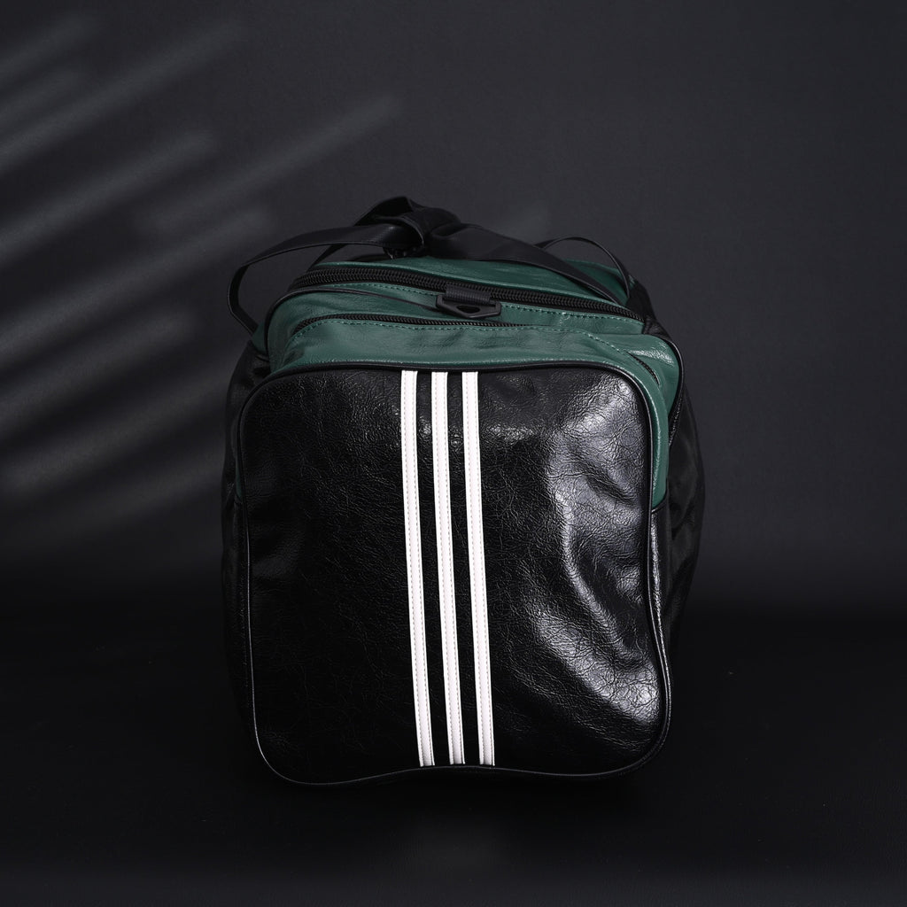 Balenciaga x adidas Large Duffel Travel Bag – Black & Green with Trefoil Logo and Triple Stripes
