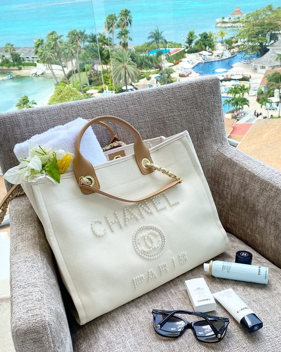 Chanel Pearl Deauville Tote Bag in Beige