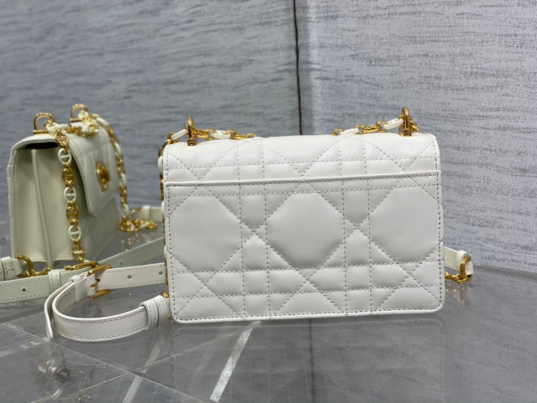Dior Miss Caro White Macrocannage Lambskin Bag - 19 x 13 x 5.5 cm