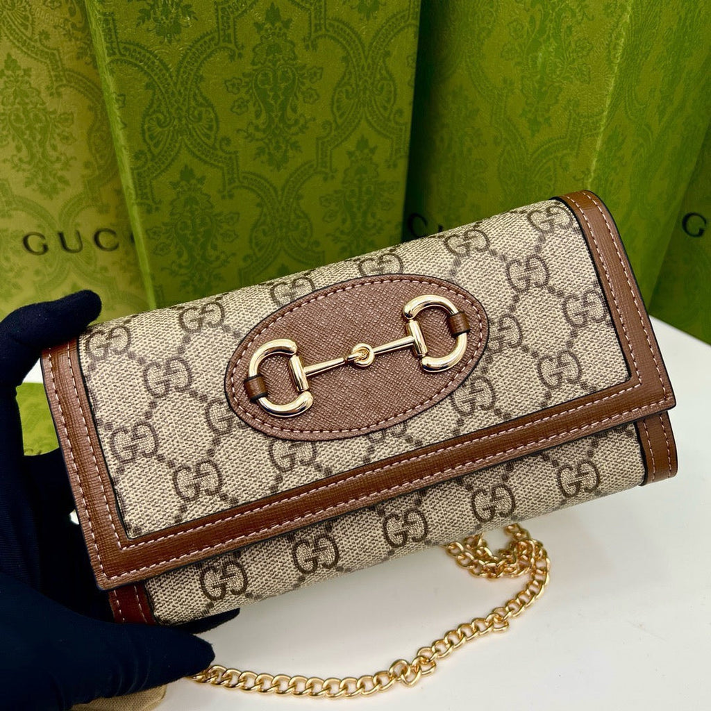 GUCCI Brown Saddle Buckle Handbag 19x10.5x3.5cm