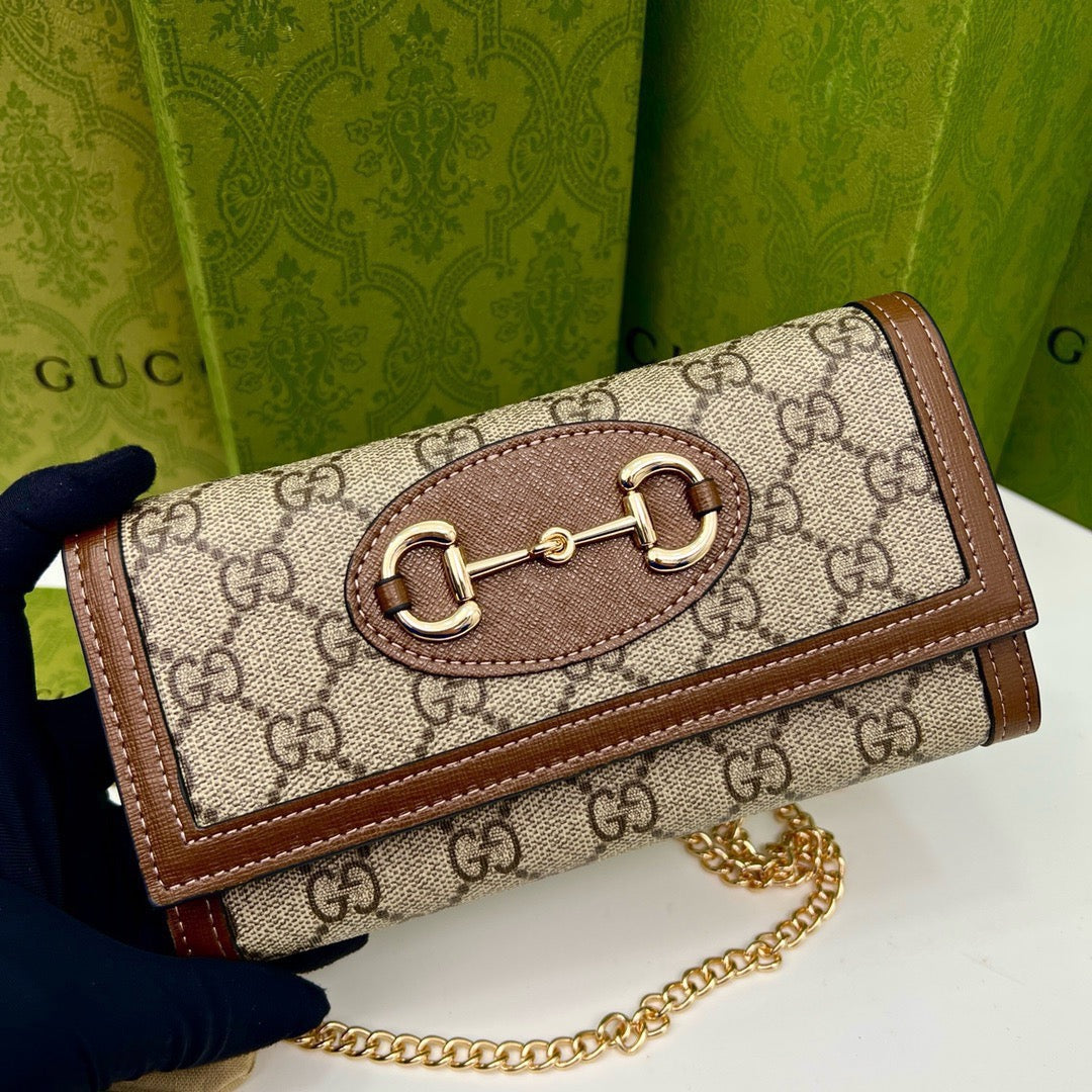 GUCCI Brown Saddle Buckle Handbag 19x10.5x3.5cm