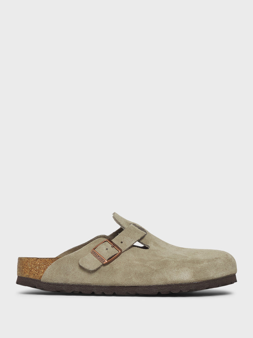 Boston Suede Narrow Soft Footbed Sandals in Taupe