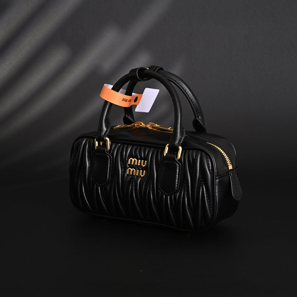Miu Miu Black Matelassé Leather Top Handle Bag