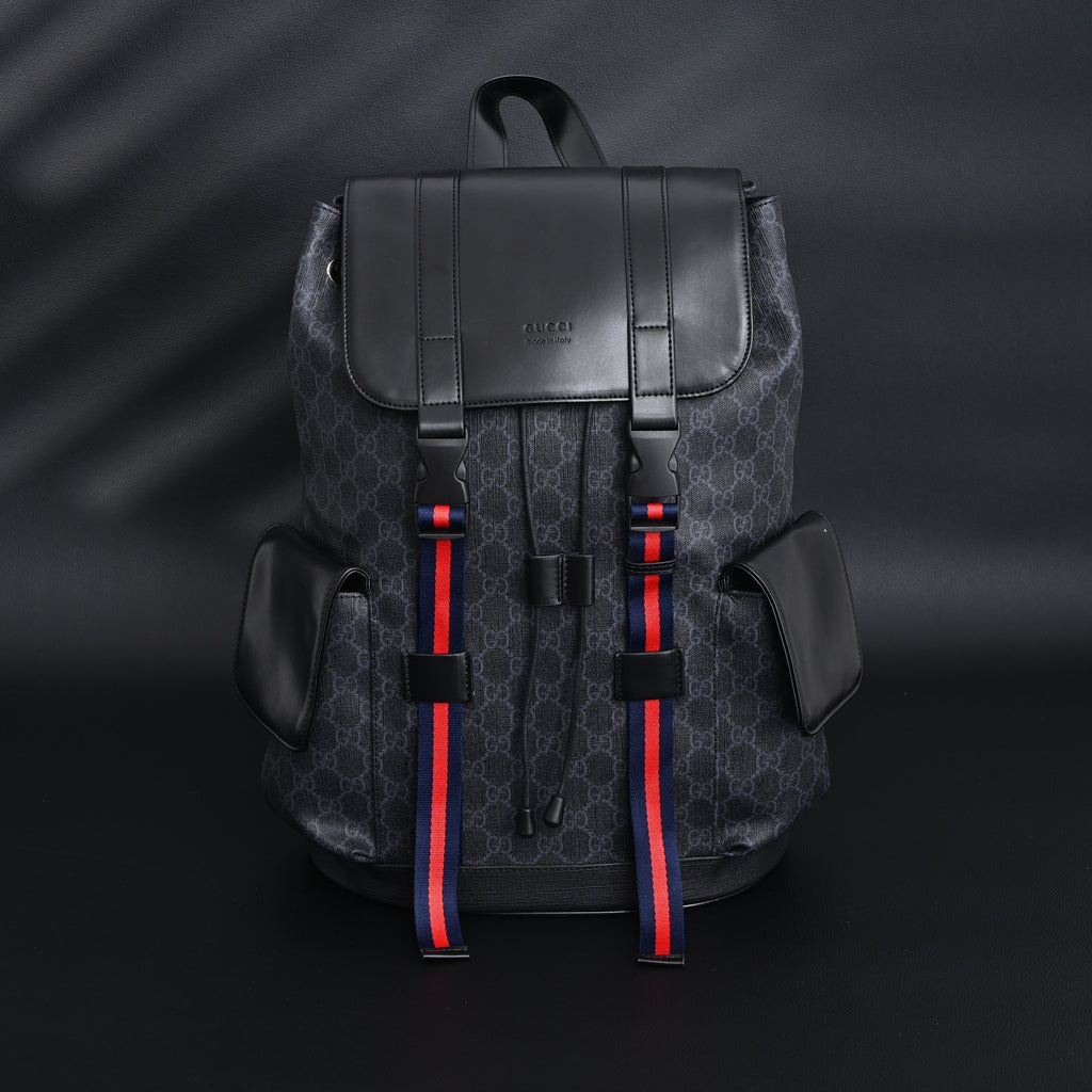 Gucci GG Supreme Monogram Backpack with Web Stripe