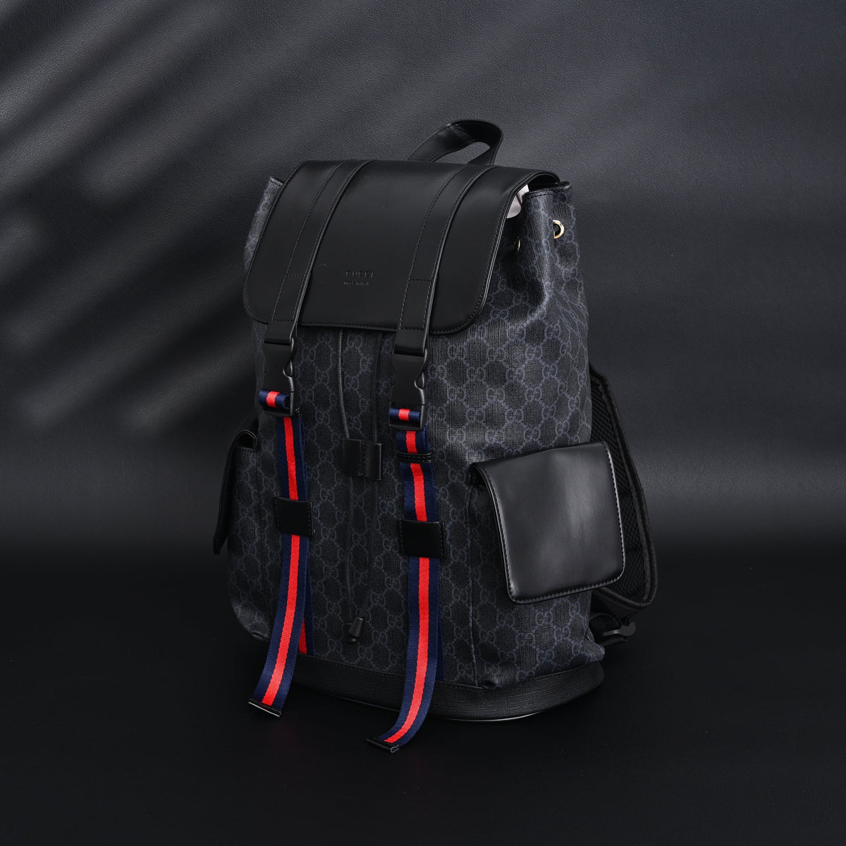 Gucci GG Supreme Monogram Backpack with Web Stripe