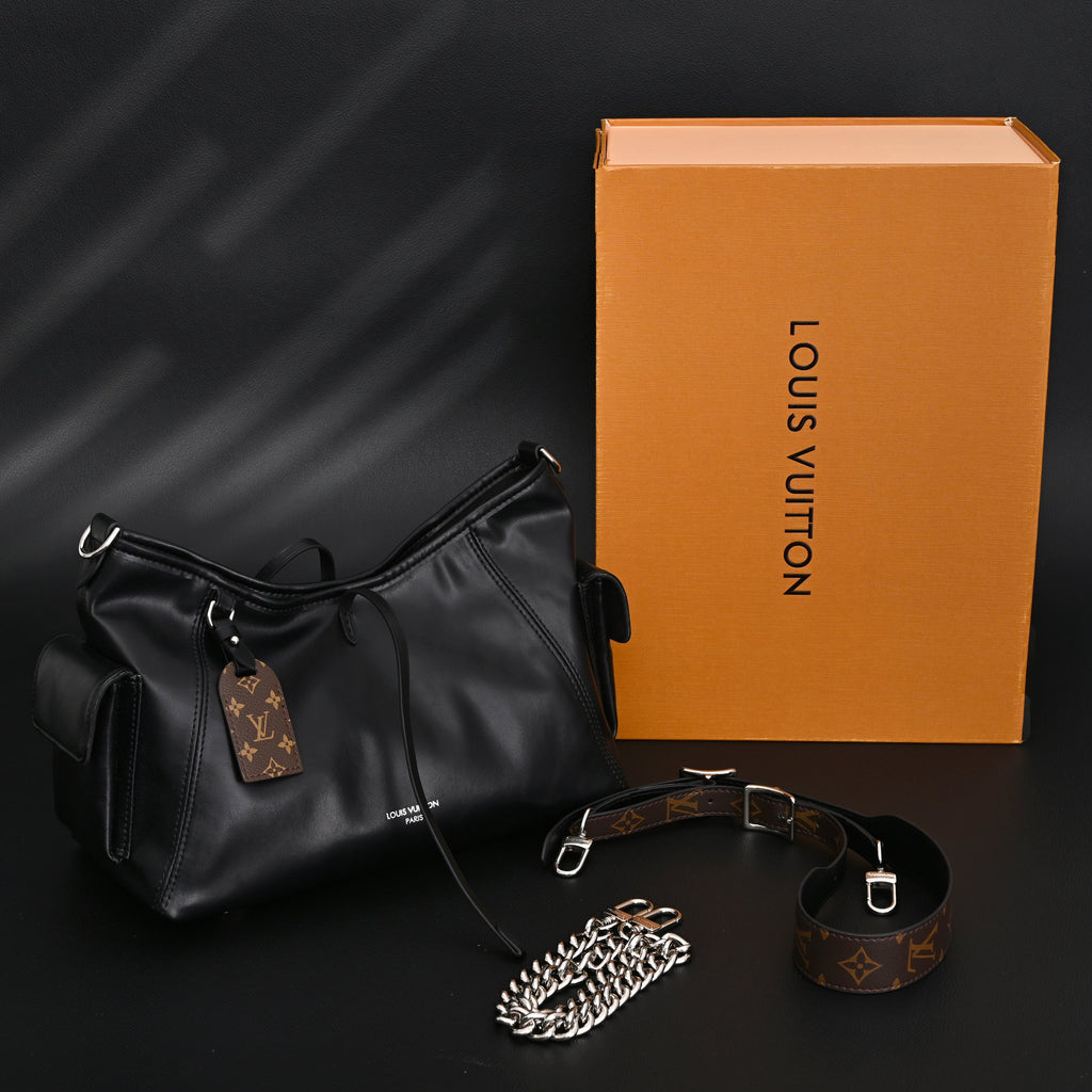 Louis Vuitton Montaigne Black Mahina Leather Shoulder Bag