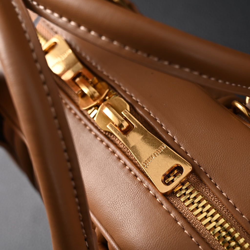 Miu Miu Matelassé Leather Top Handle Bag – Caramel Brown