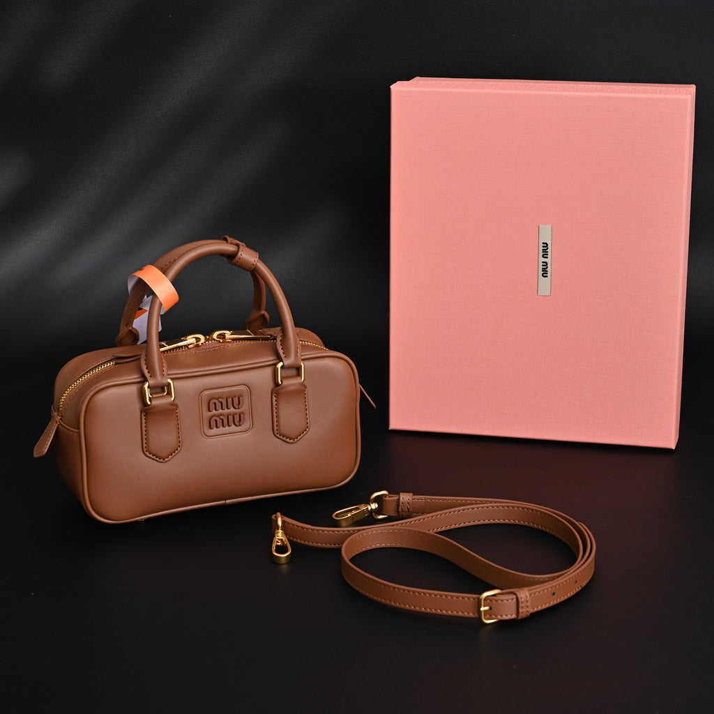 Miu Miu Leather Top Handle Satchel – Caramel Brown