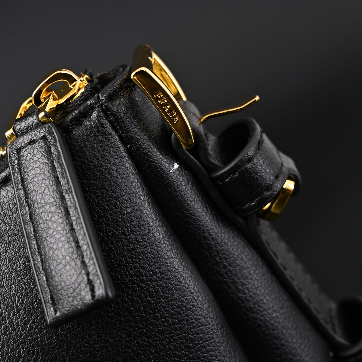 Prada Cleo Black Brushed Leather Shoulder Bag