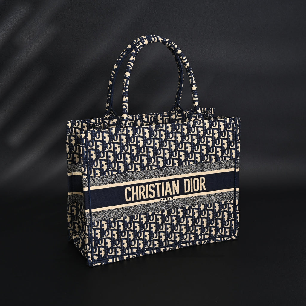 Christian Dior Large Book Tote – Blue Oblique Embroidery