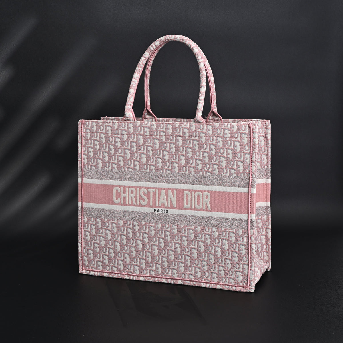 Dior Book Tote Oblique Embroidered Canvas Bag – Large Pink