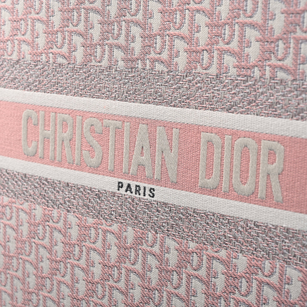 Dior Book Tote Oblique Embroidered Canvas Bag – Large Pink