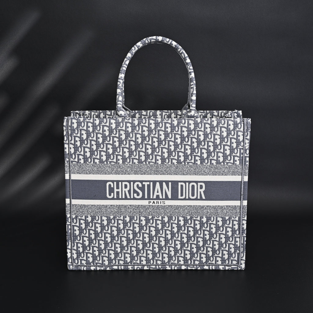 Christian Dior Large Book Tote – Grey Oblique Embroidery