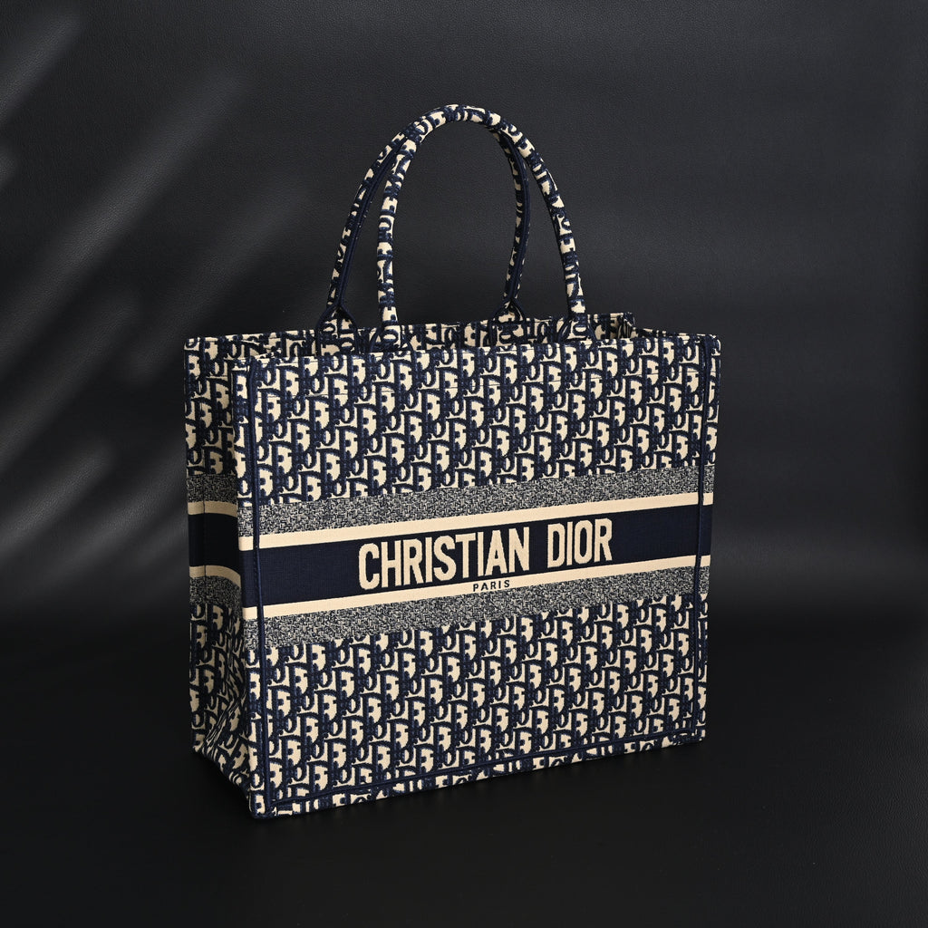 Christian Dior Large Book Tote – Blue Oblique Embroidery