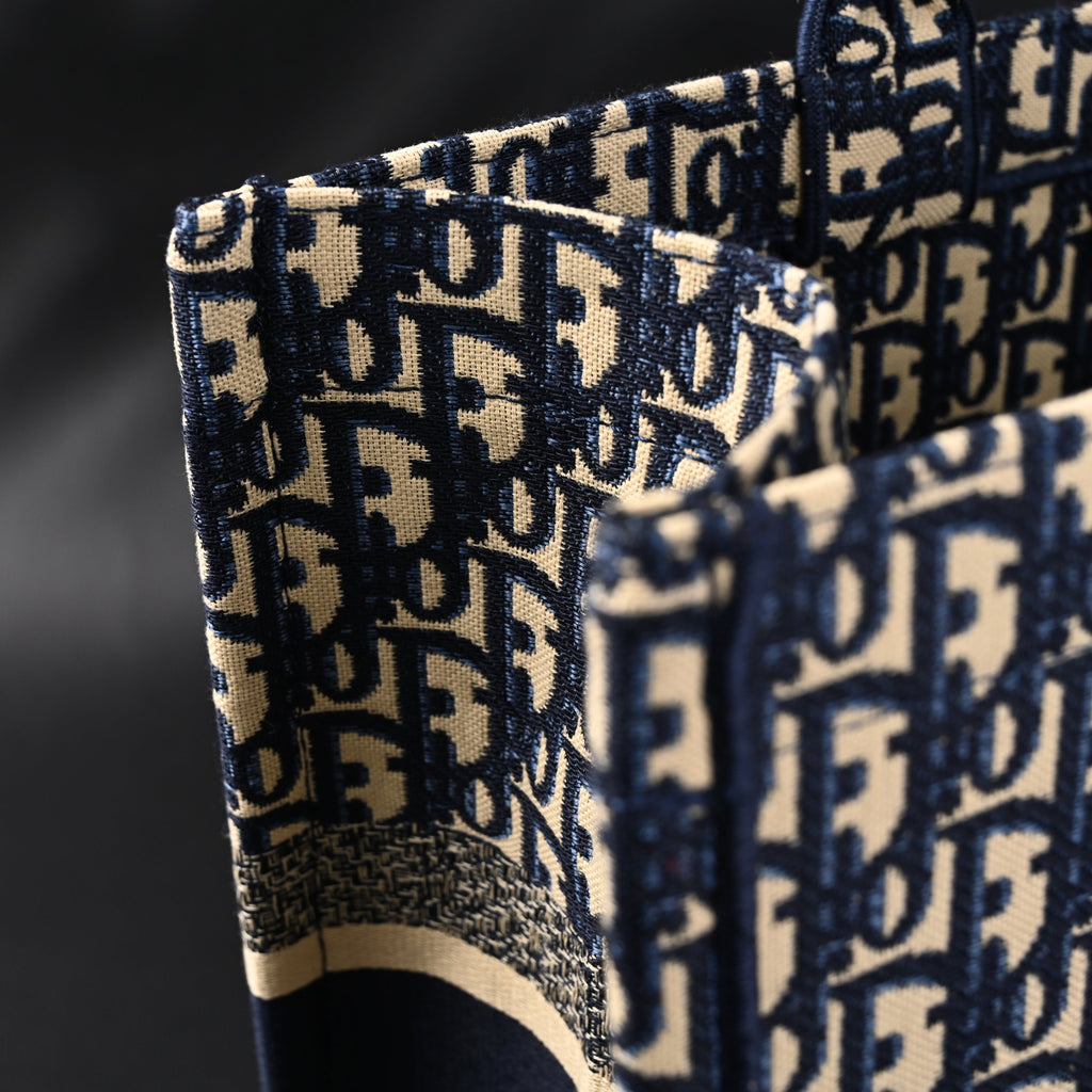 Christian Dior Large Book Tote – Blue Oblique Embroidery