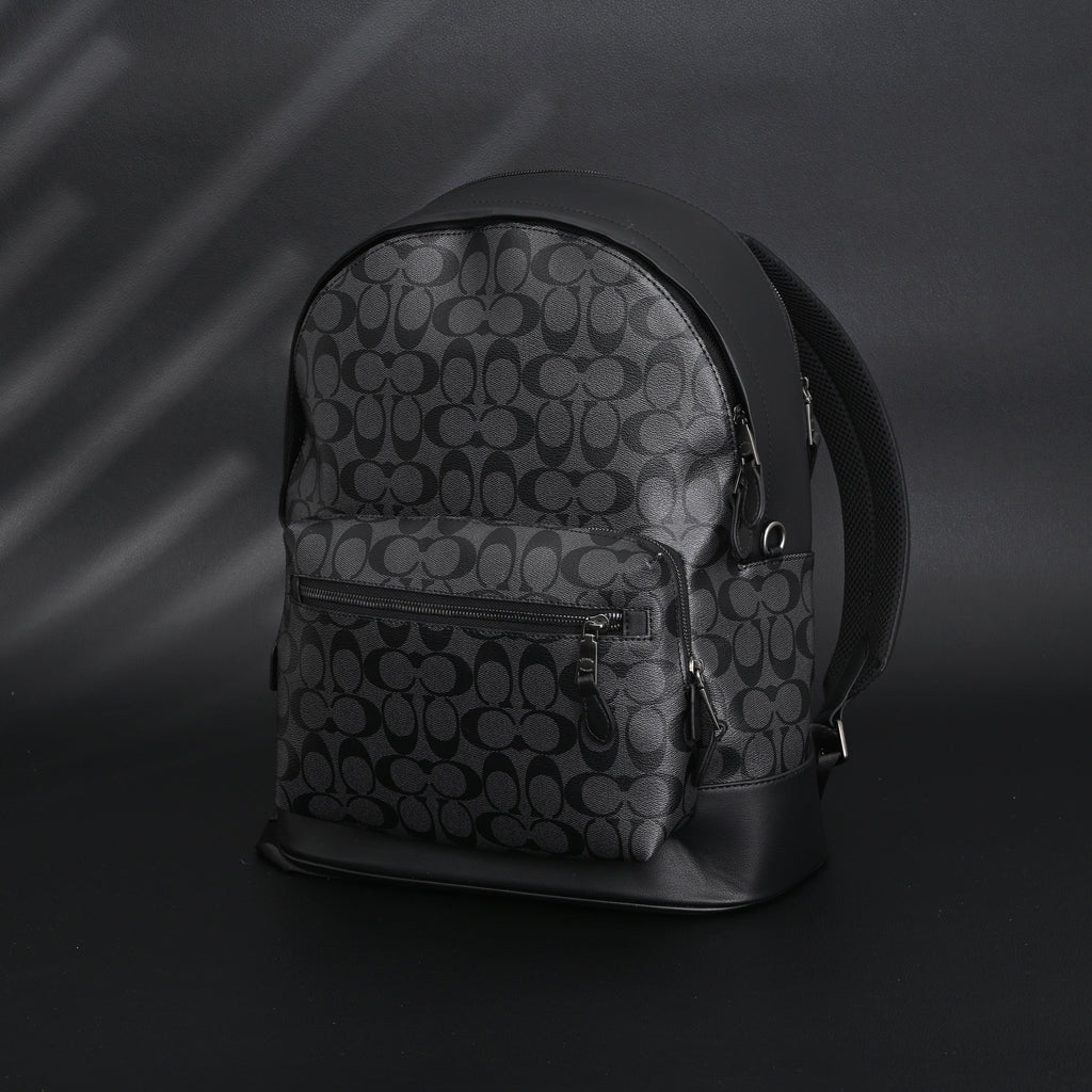 Coach West Backpack – Signature Canvas in Black/Grey