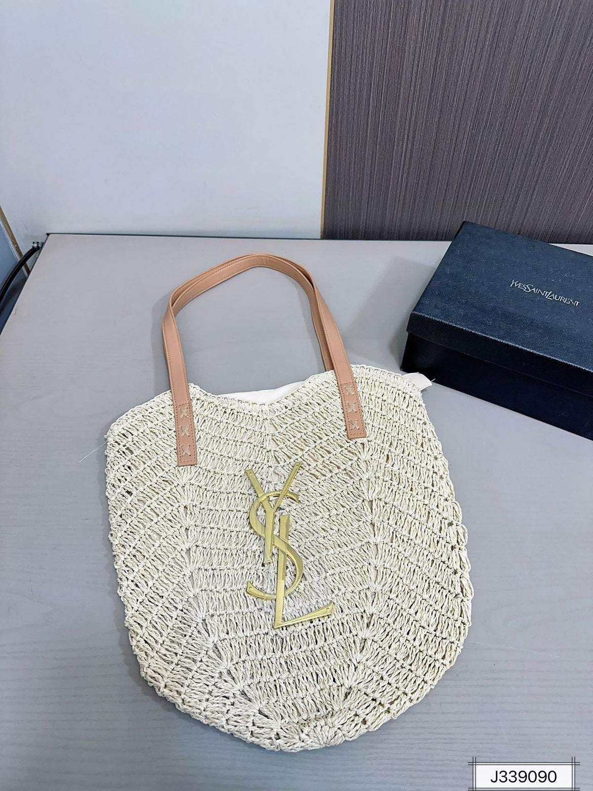 YSL SAINT LAURENT Vacation Casual Raffia Woven Tote Bag 35x32cm