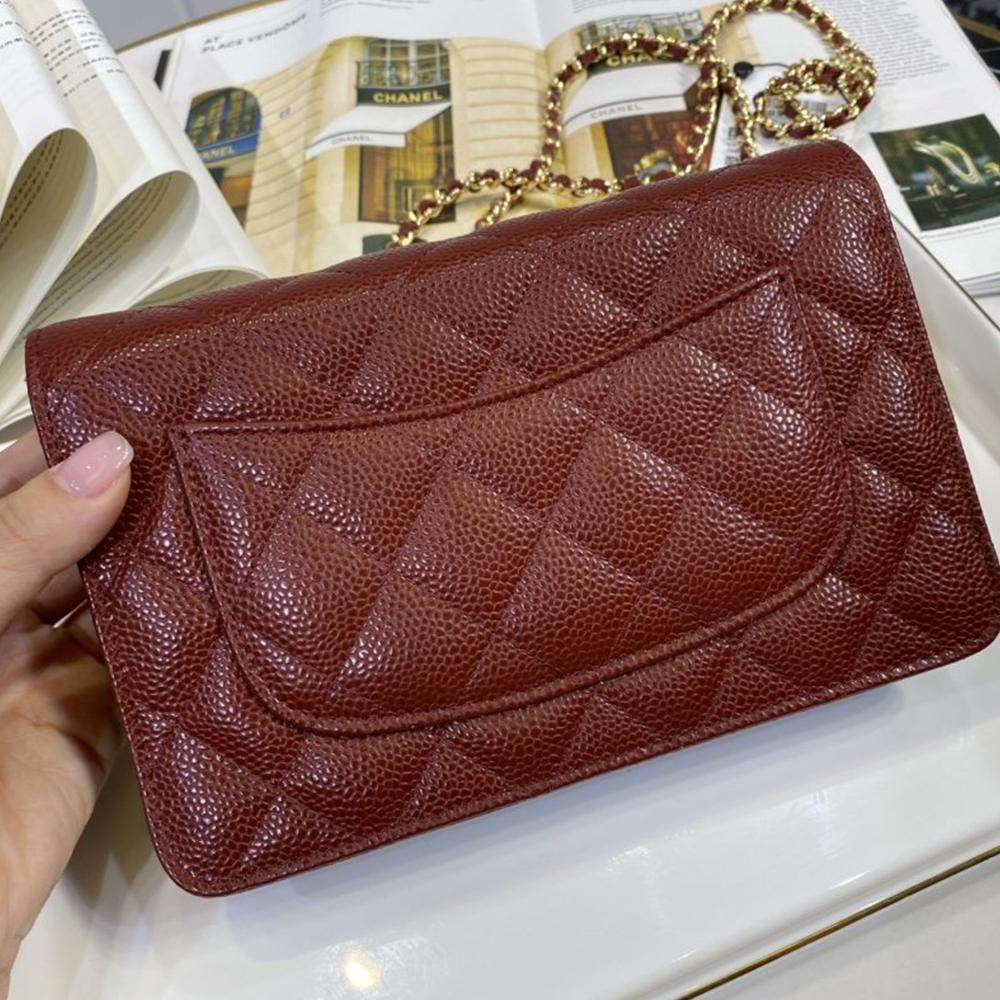 Chanel Classic Wallet on chain Burgundy caviar